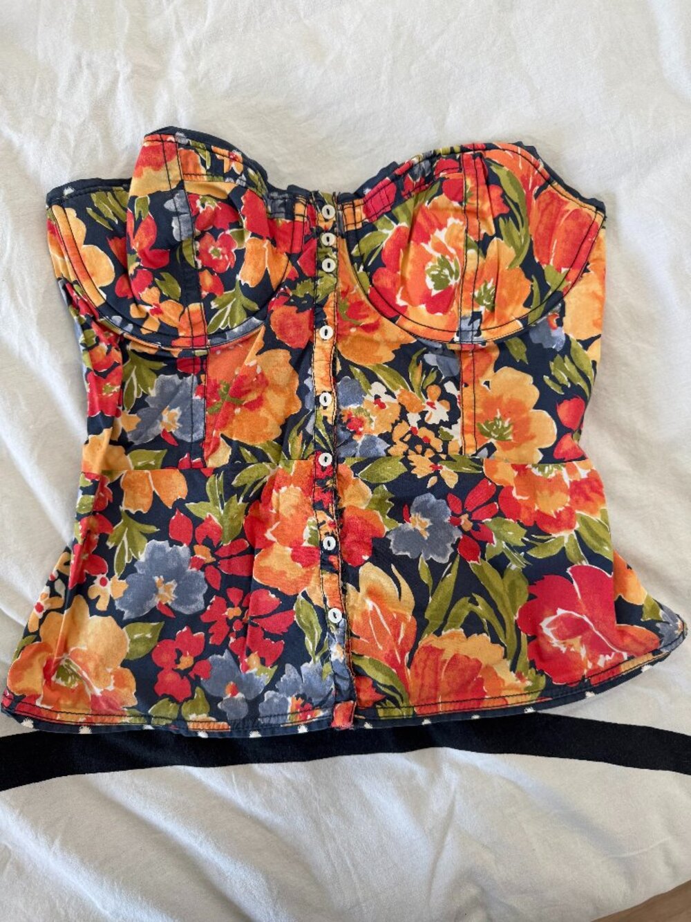 RARE Gilly Hicks Floral Strapless Corset Bustier Top Sz L